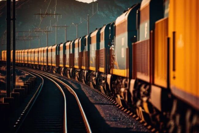 Umělecké foto vlakové soupravy při západu slunce. Znázorňuje že děláme železniční dopravu